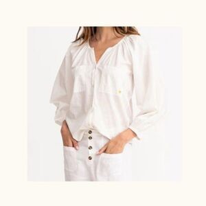 Kerri Rosenthal Elise Blouse Shirt Top Buttondown Long Sleeve White L NWT 283406